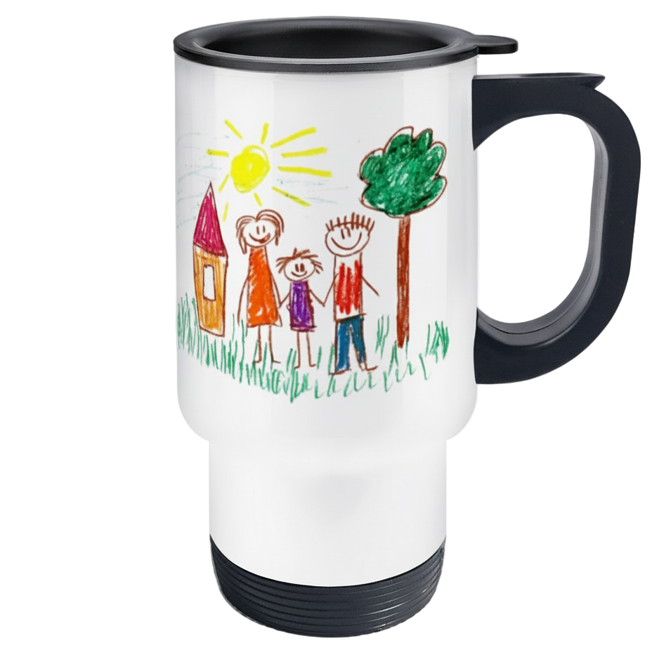 Children's 14 ounce travel mug with school artwork