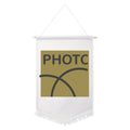 Hanging banner with 'PHOTC' text on a white background