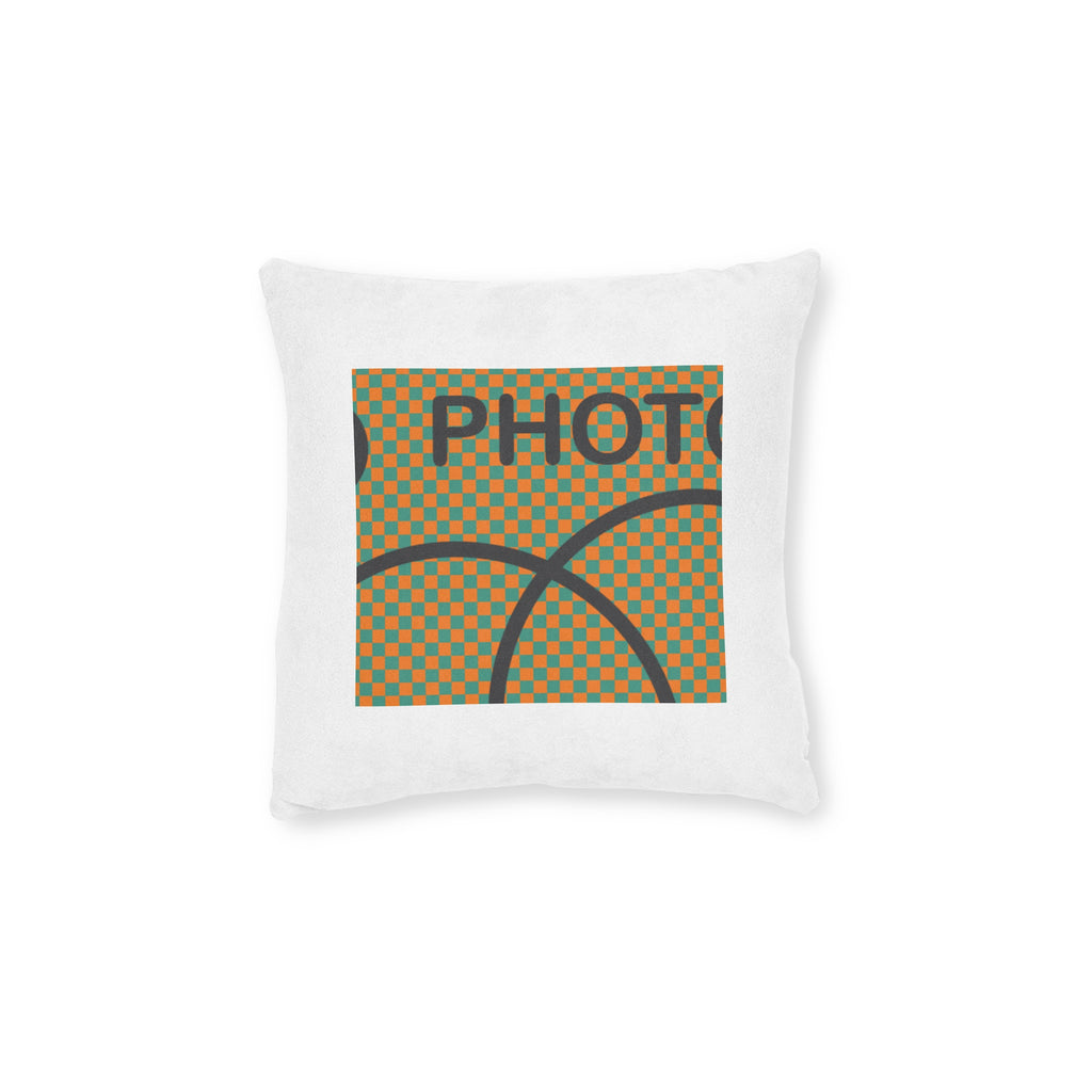 White pillow with a 'PHOTO' text 