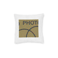 White pillow with a 'PHOTO' text 