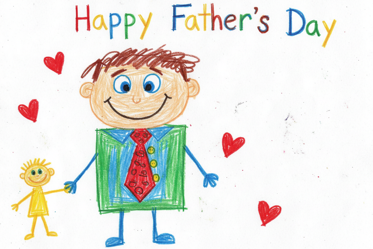kids Father's Day drawing with white background.