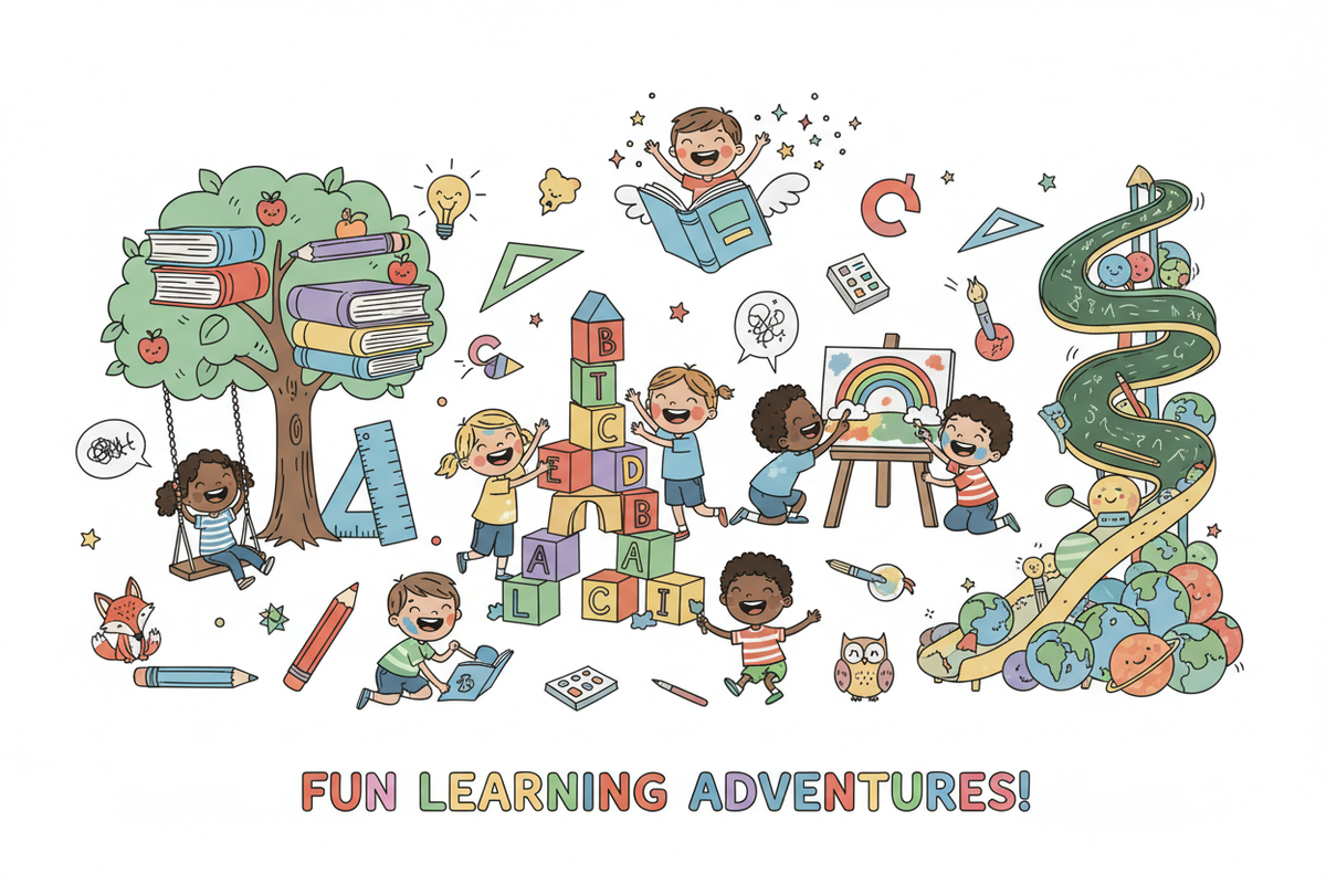 kids school fun drawing with white background.