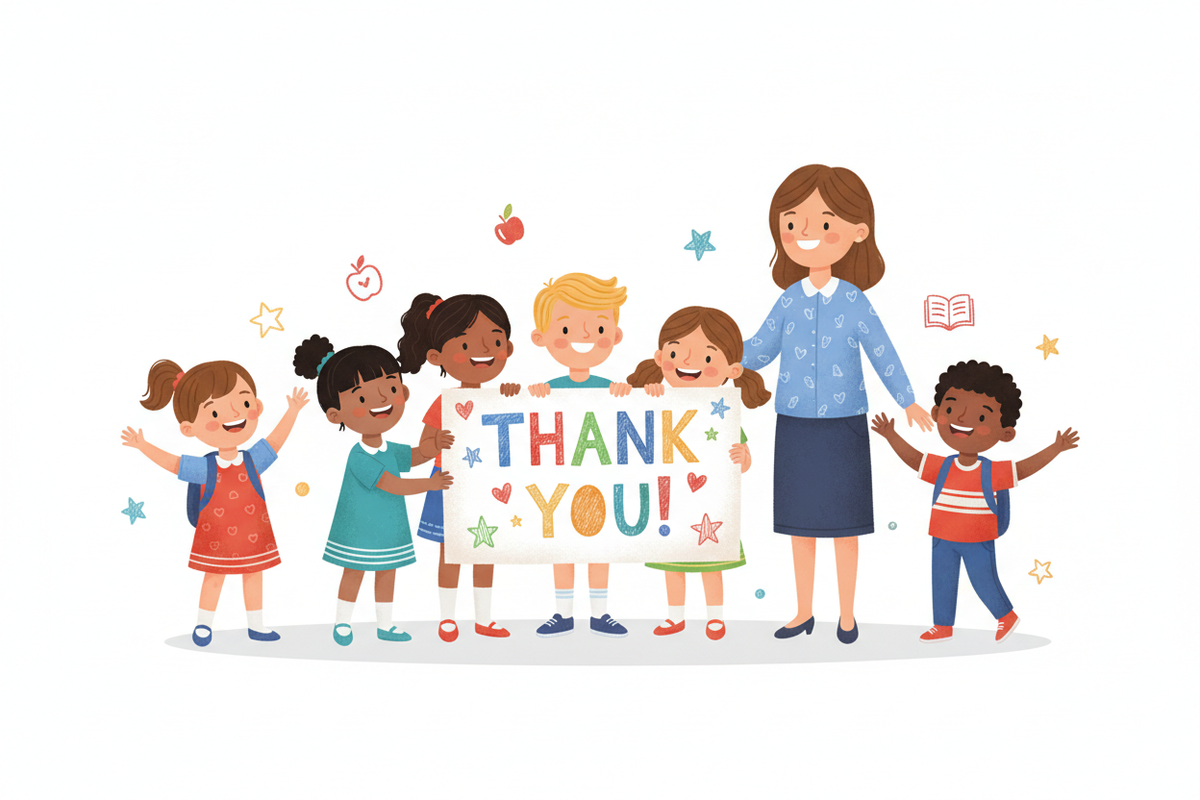 kids teachers thank you drawing with white background.